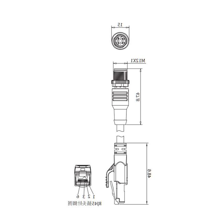 M12 4Pin 公头直型(D-coded)转RJ45公头直型、双端预铸PUR柔性电缆、带屏蔽、绿色护套、0C3161-XXX