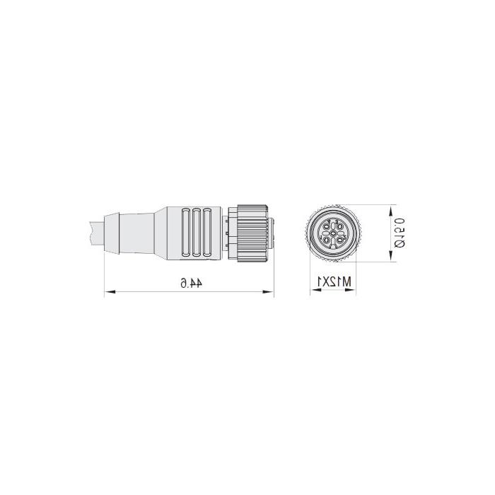 M12 4Pin、母头直型、带LED灯、单端预铸电缆、防焊渣PUR材质、黄色护套、64T313-XXX