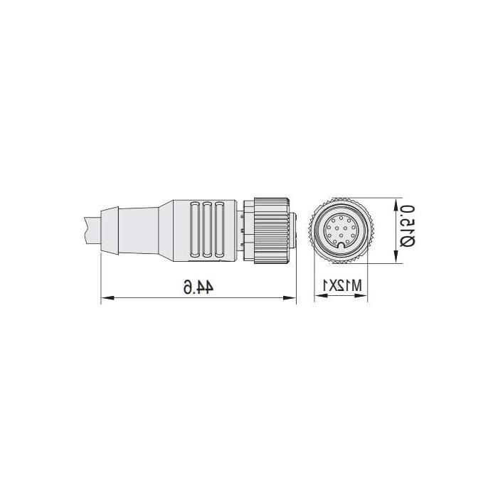 M12 12Pin、母头直型、单端预铸PUR柔性电缆、黑色护套、64S381-XXX