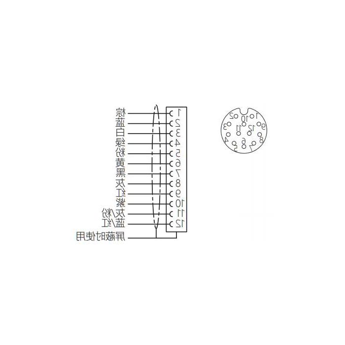 M12 12Pin、母头直型、单端预铸PUR柔性电缆、黑色护套、64S381-XXX